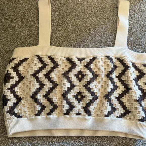 Seed Heritage Crochet Knit Crop Top & Skirt Set Brown Cream Boho Size Small - Picture 6 of 9